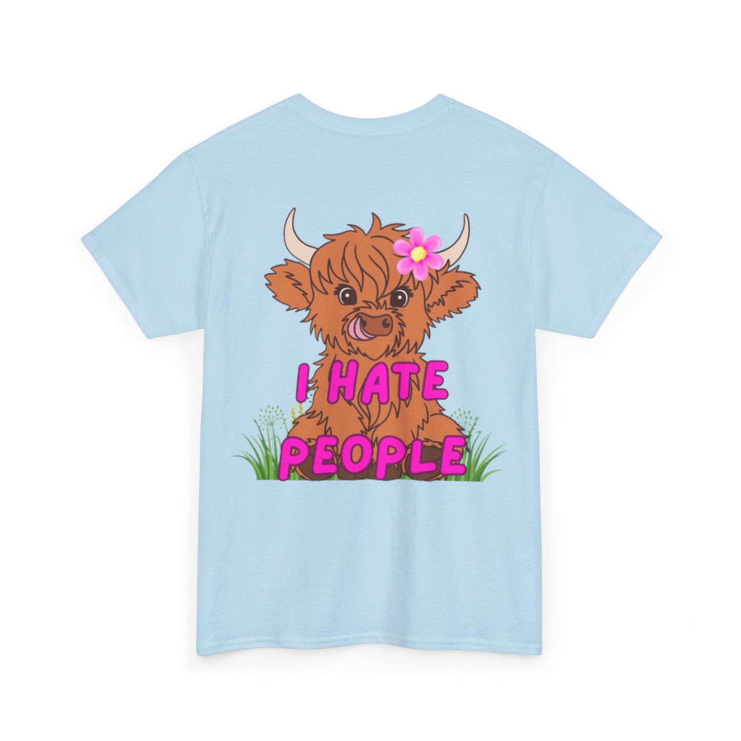 Highland Cow Graphic Tee - I Hate People - Unisex Heavy Cotton T-Shirt