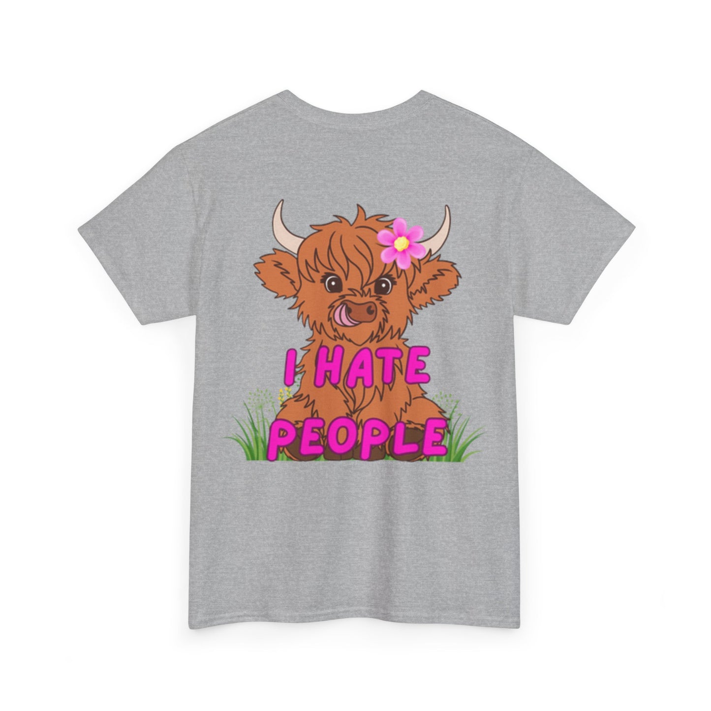 Highland Cow Graphic Tee - I Hate People - Unisex Heavy Cotton T-Shirt