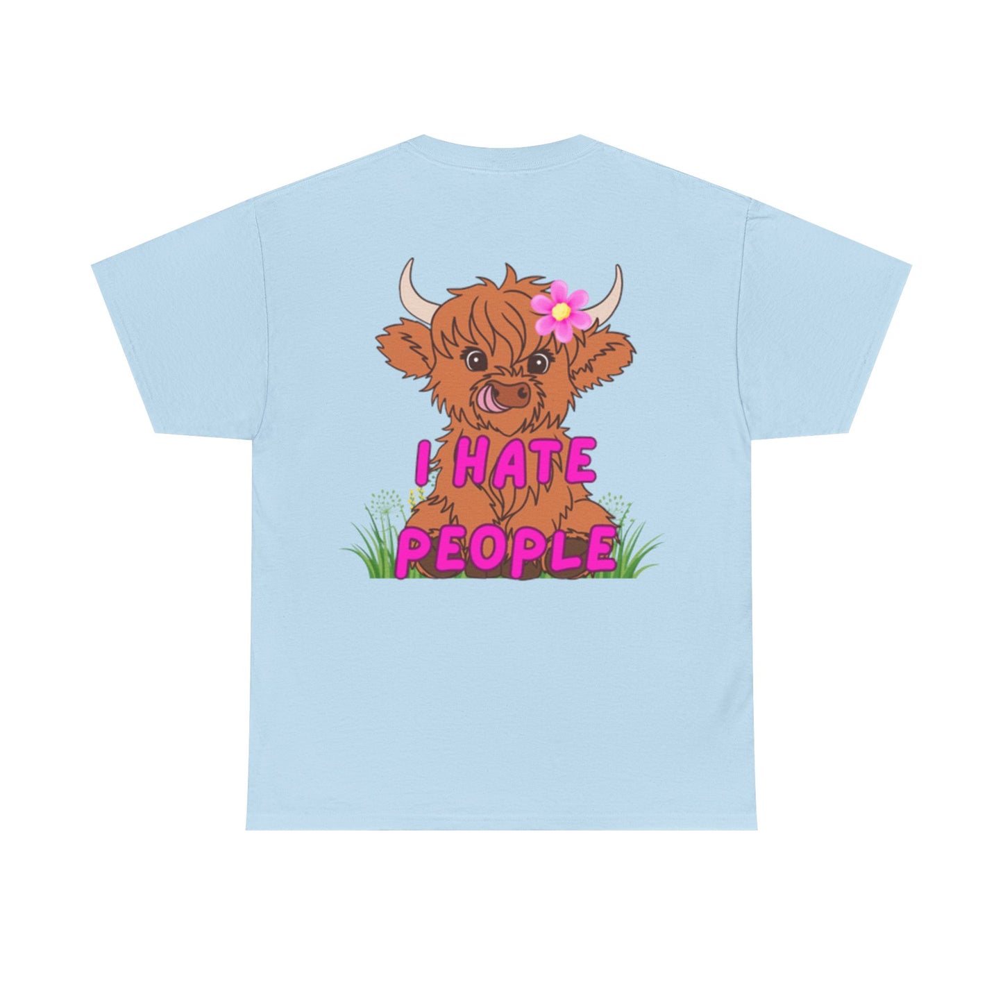 Highland Cow Graphic Tee - I Hate People - Unisex Heavy Cotton T-Shirt