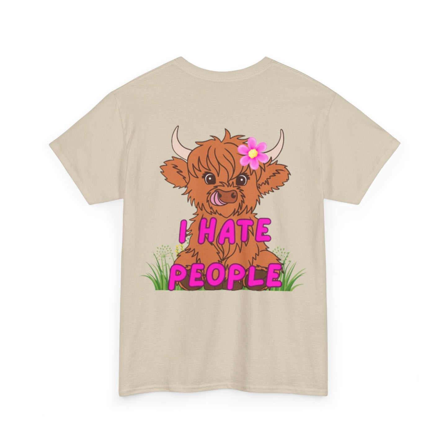 Highland Cow Graphic Tee - I Hate People - Unisex Heavy Cotton T-Shirt