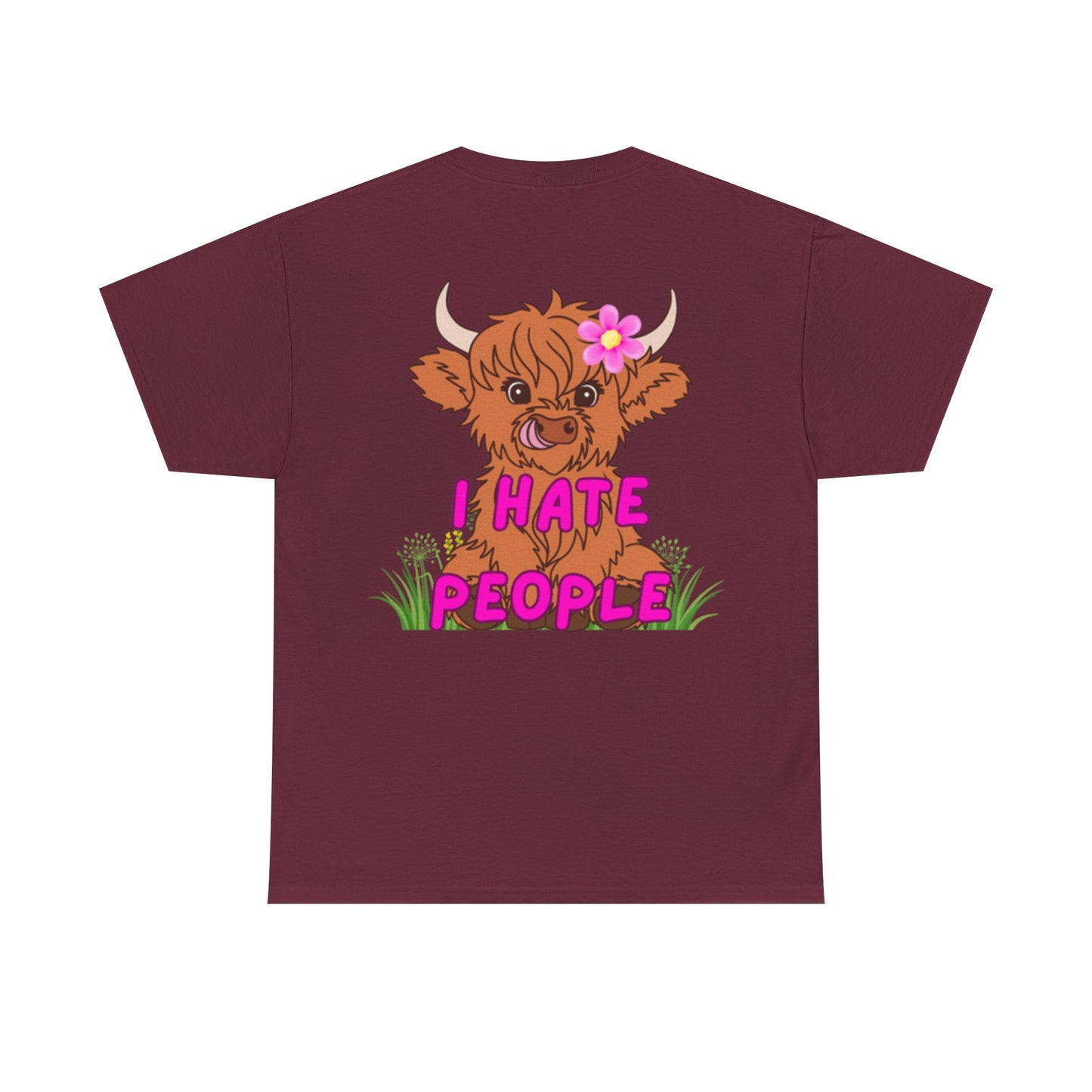 Highland Cow Graphic Tee - I Hate People - Unisex Heavy Cotton T-Shirt