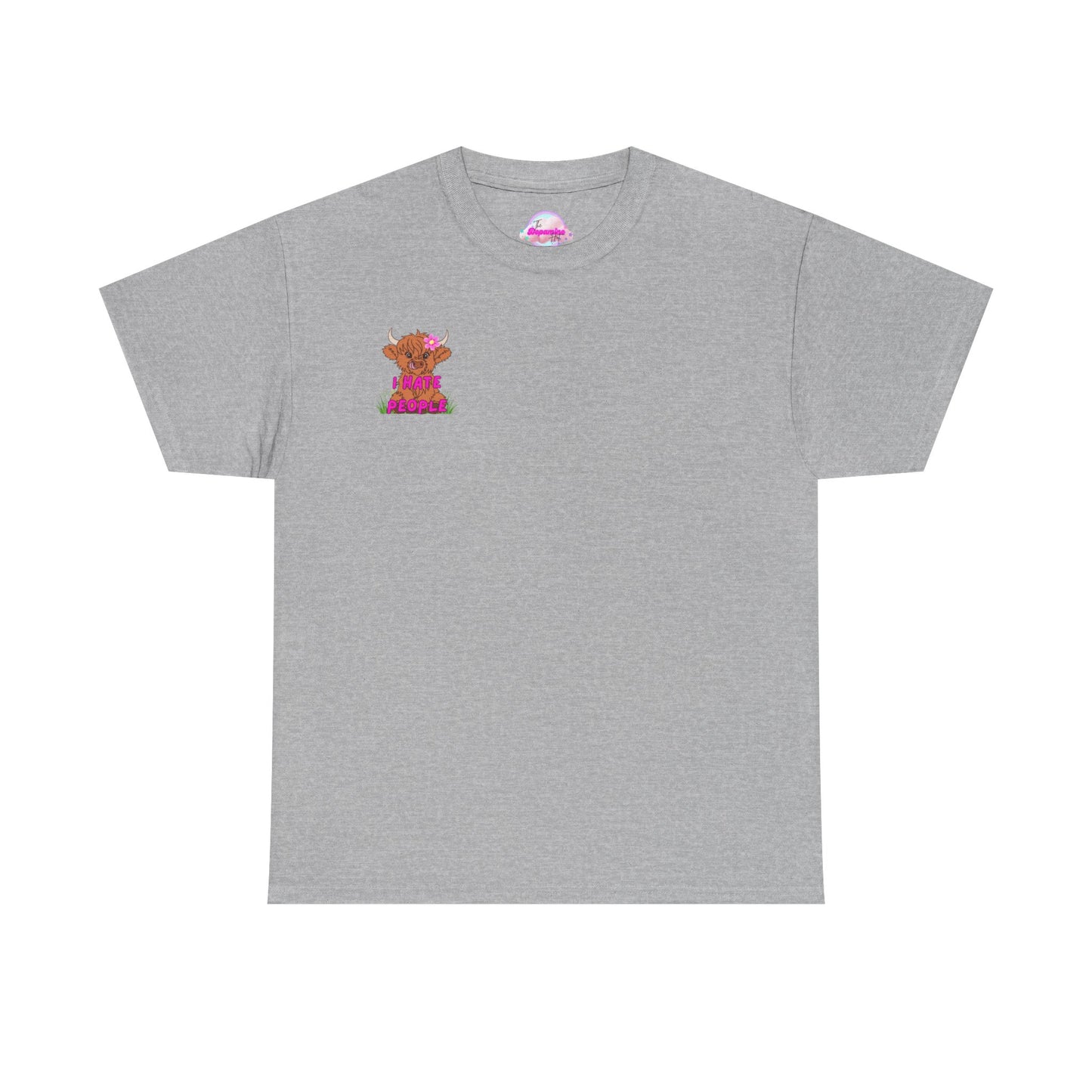 Highland Cow Graphic Tee - I Hate People - Unisex Heavy Cotton T-Shirt