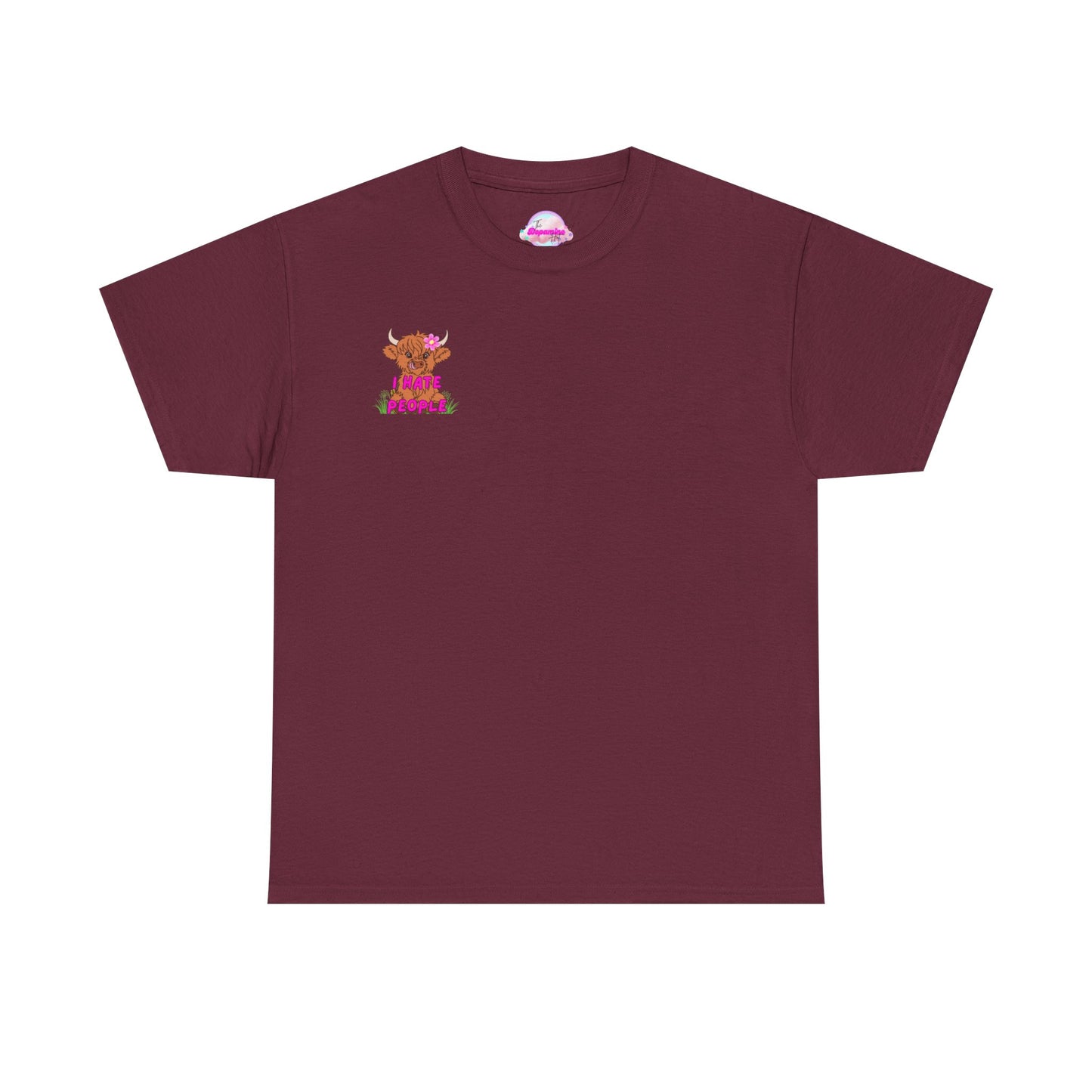 Highland Cow Graphic Tee - I Hate People - Unisex Heavy Cotton T-Shirt