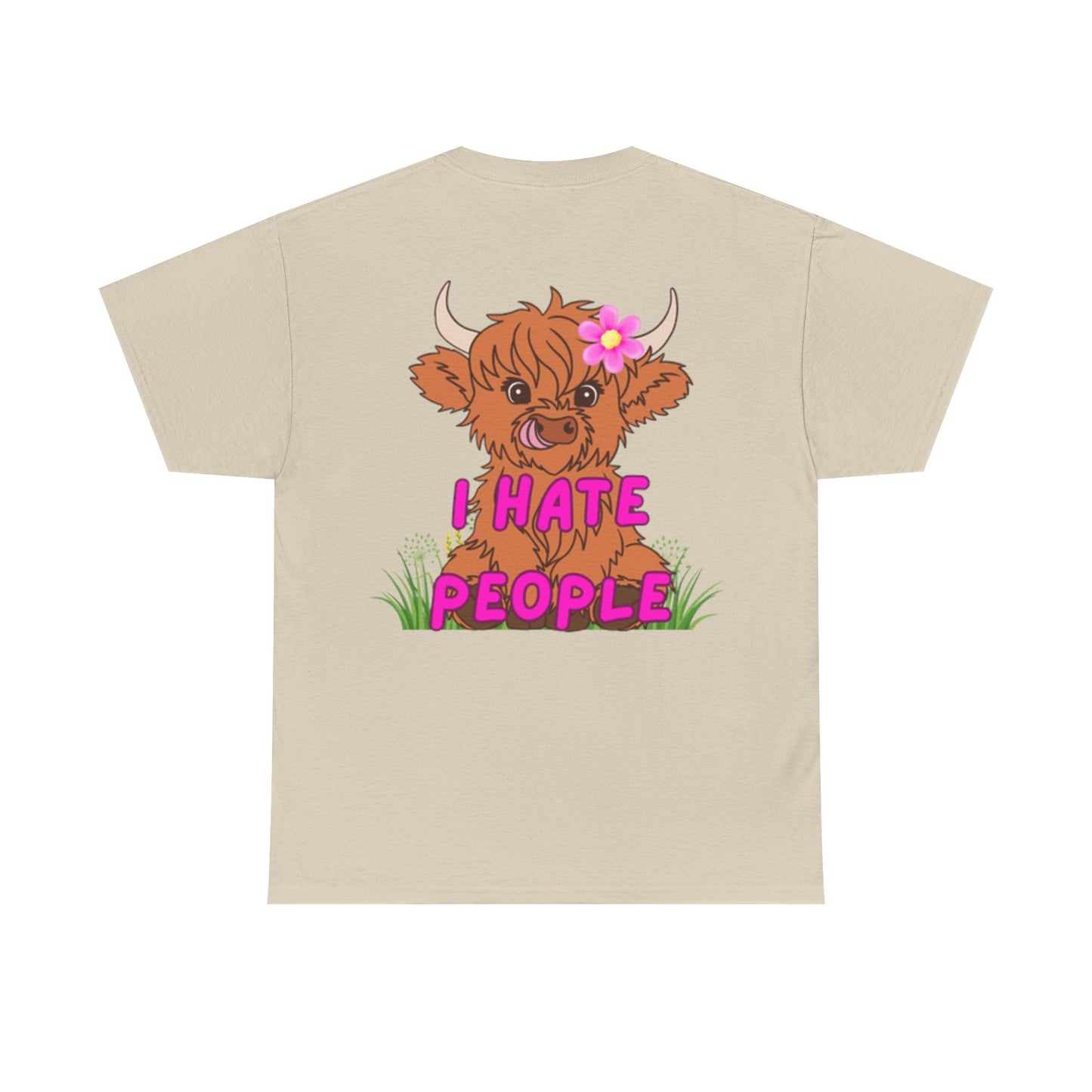 Highland Cow Graphic Tee - I Hate People - Unisex Heavy Cotton T-Shirt