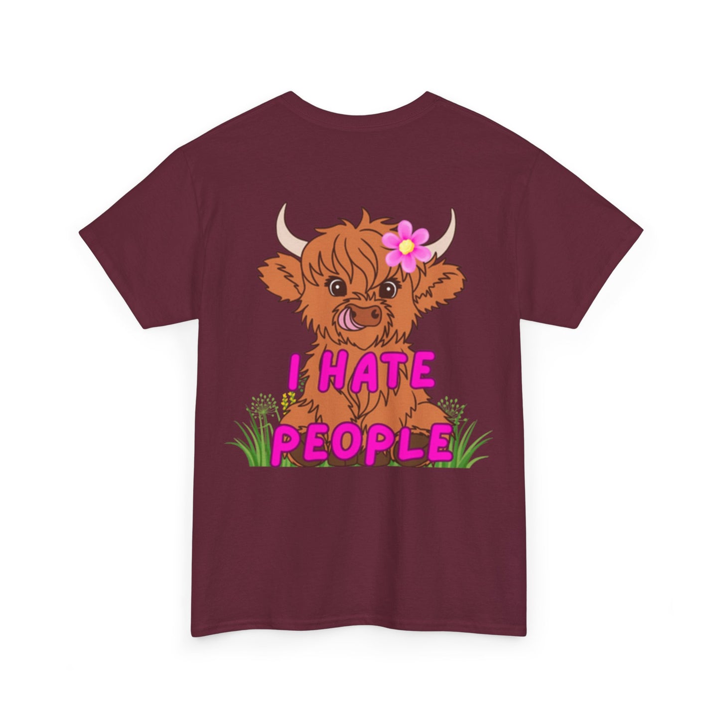 Highland Cow Graphic Tee - I Hate People - Unisex Heavy Cotton T-Shirt