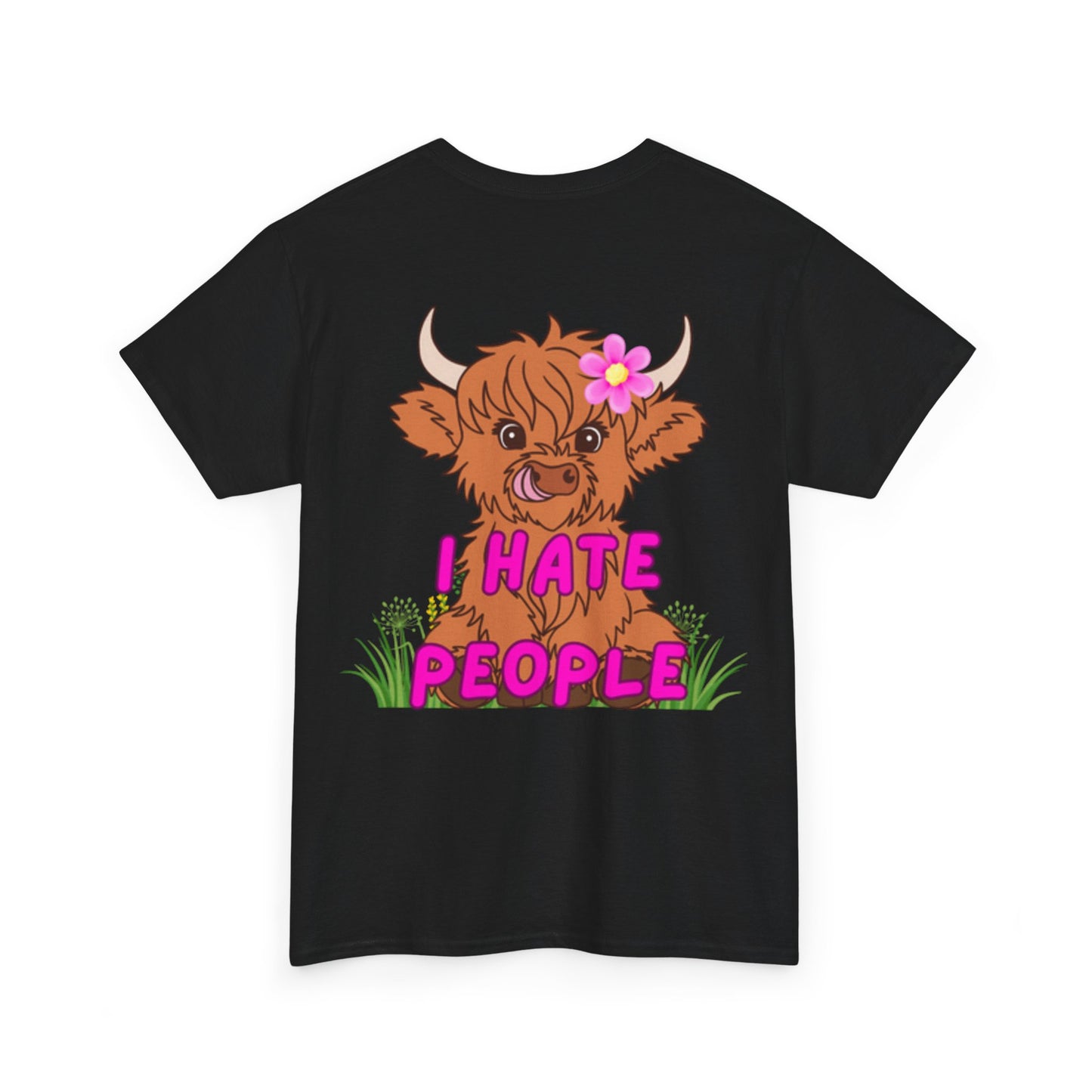 Highland Cow Graphic Tee - I Hate People - Unisex Heavy Cotton T-Shirt