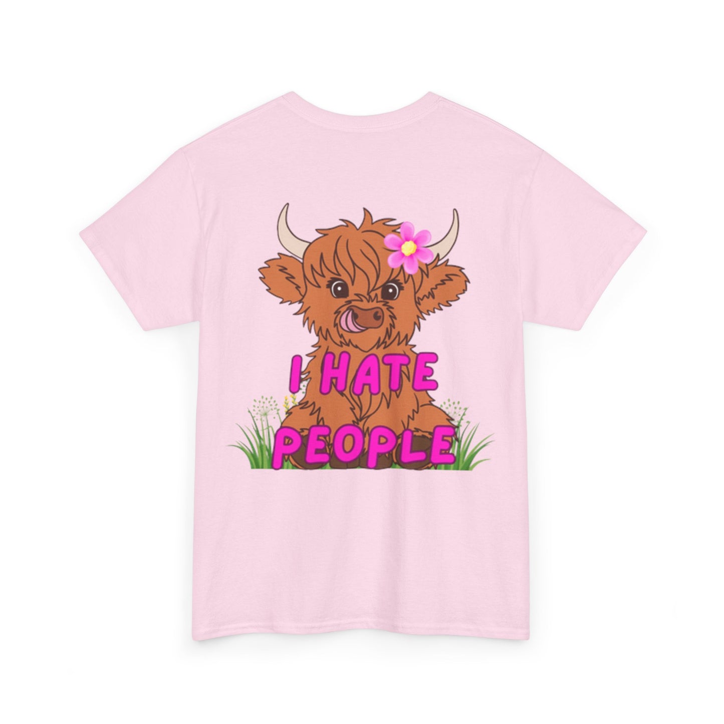 Highland Cow Graphic Tee - I Hate People - Unisex Heavy Cotton T-Shirt