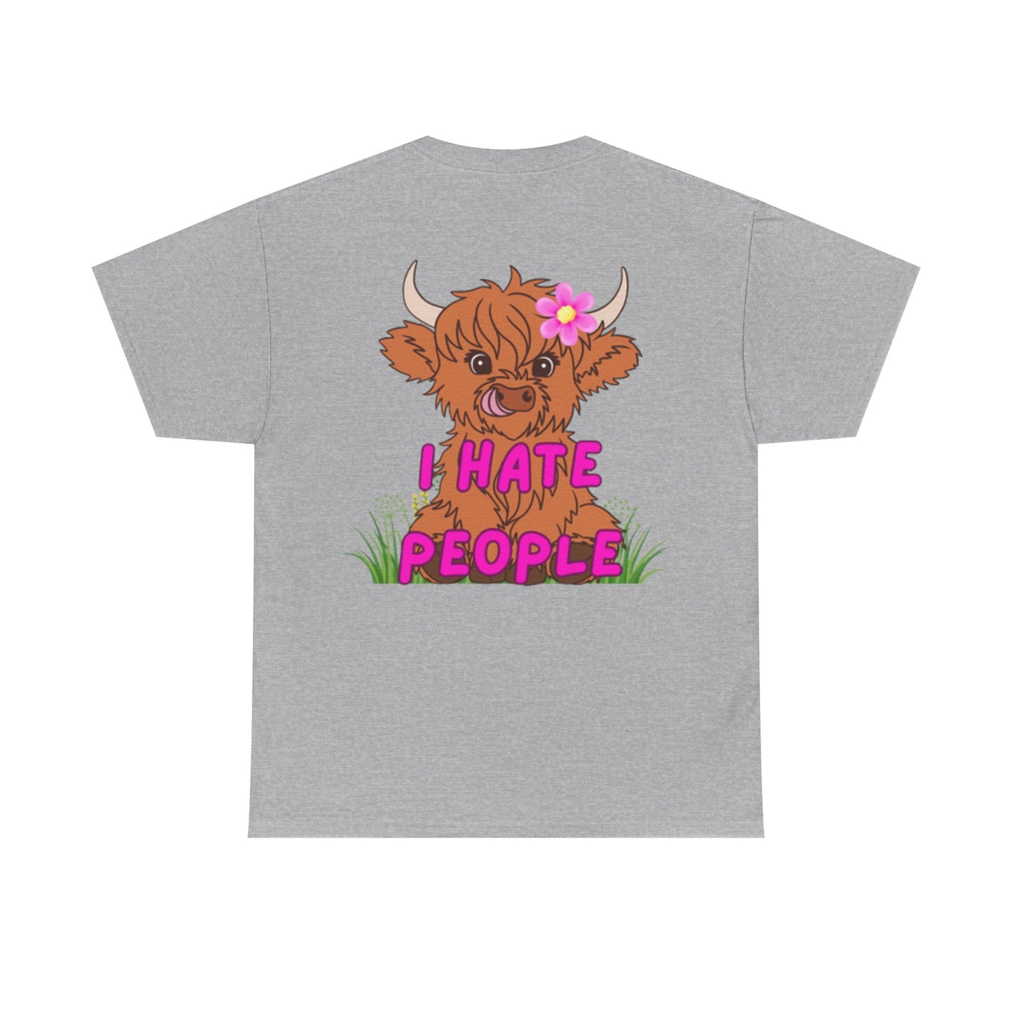 Highland Cow Graphic Tee - I Hate People - Unisex Heavy Cotton T-Shirt