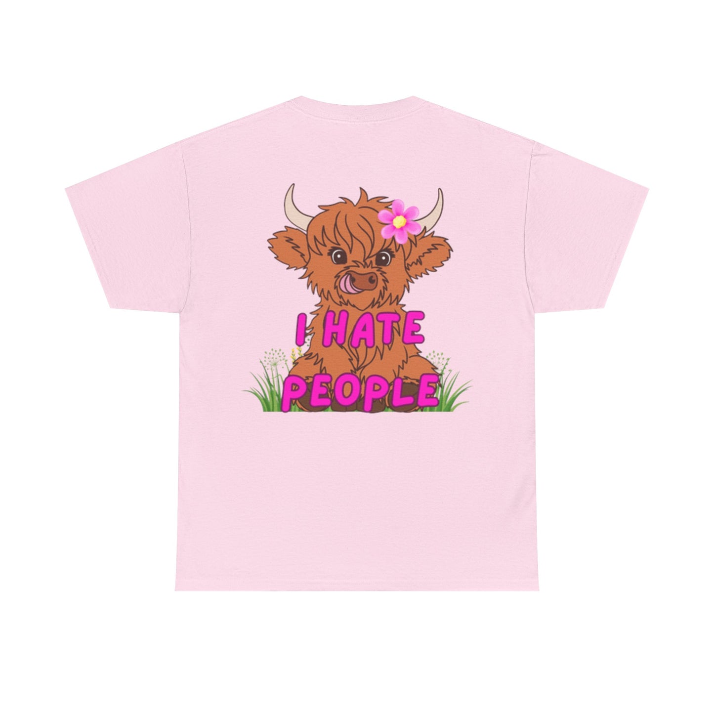 Highland Cow Graphic Tee - I Hate People - Unisex Heavy Cotton T-Shirt