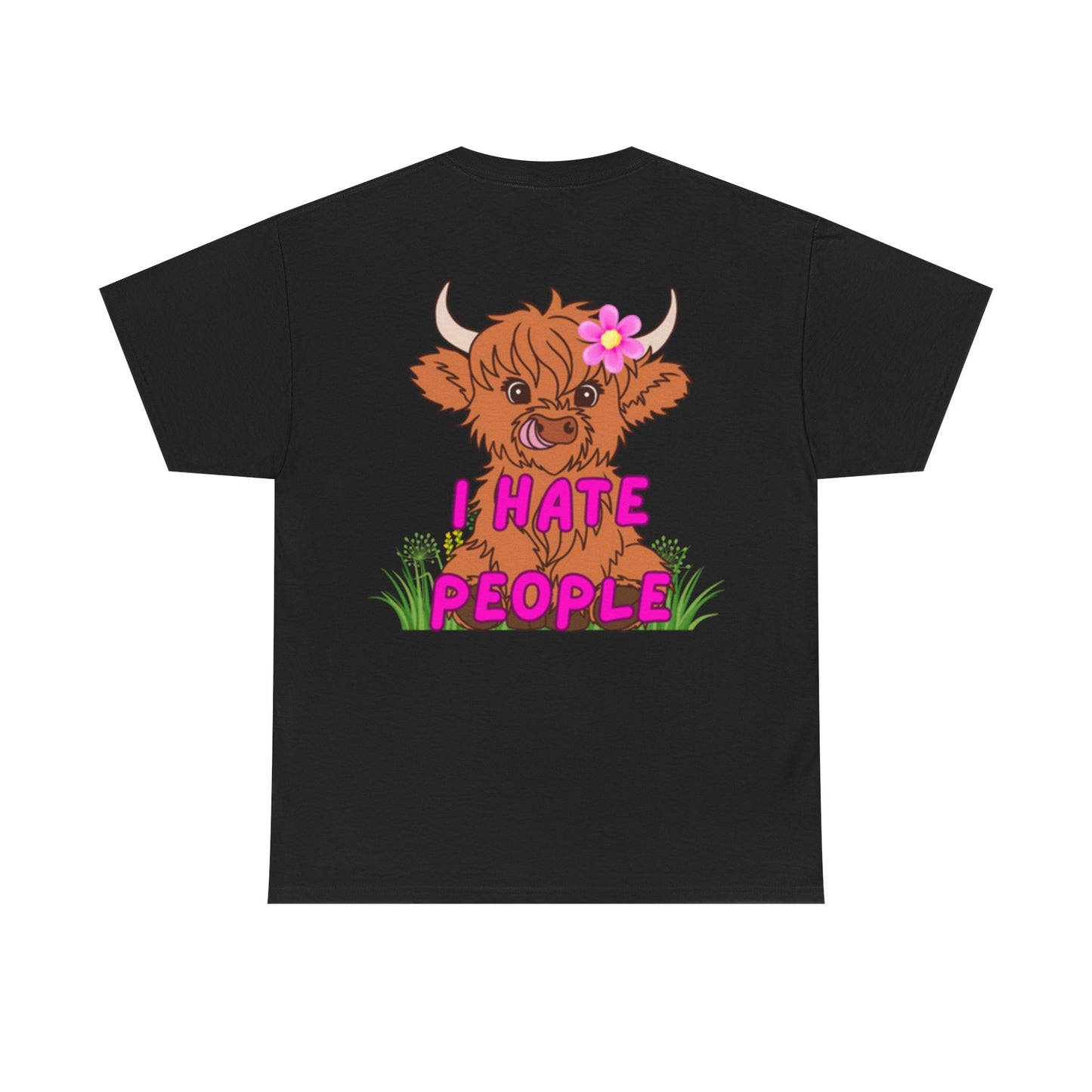 Highland Cow Graphic Tee - I Hate People - Unisex Heavy Cotton T-Shirt