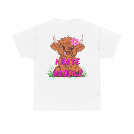 Highland Cow Graphic Tee - I Hate People - Unisex Heavy Cotton T-Shirt