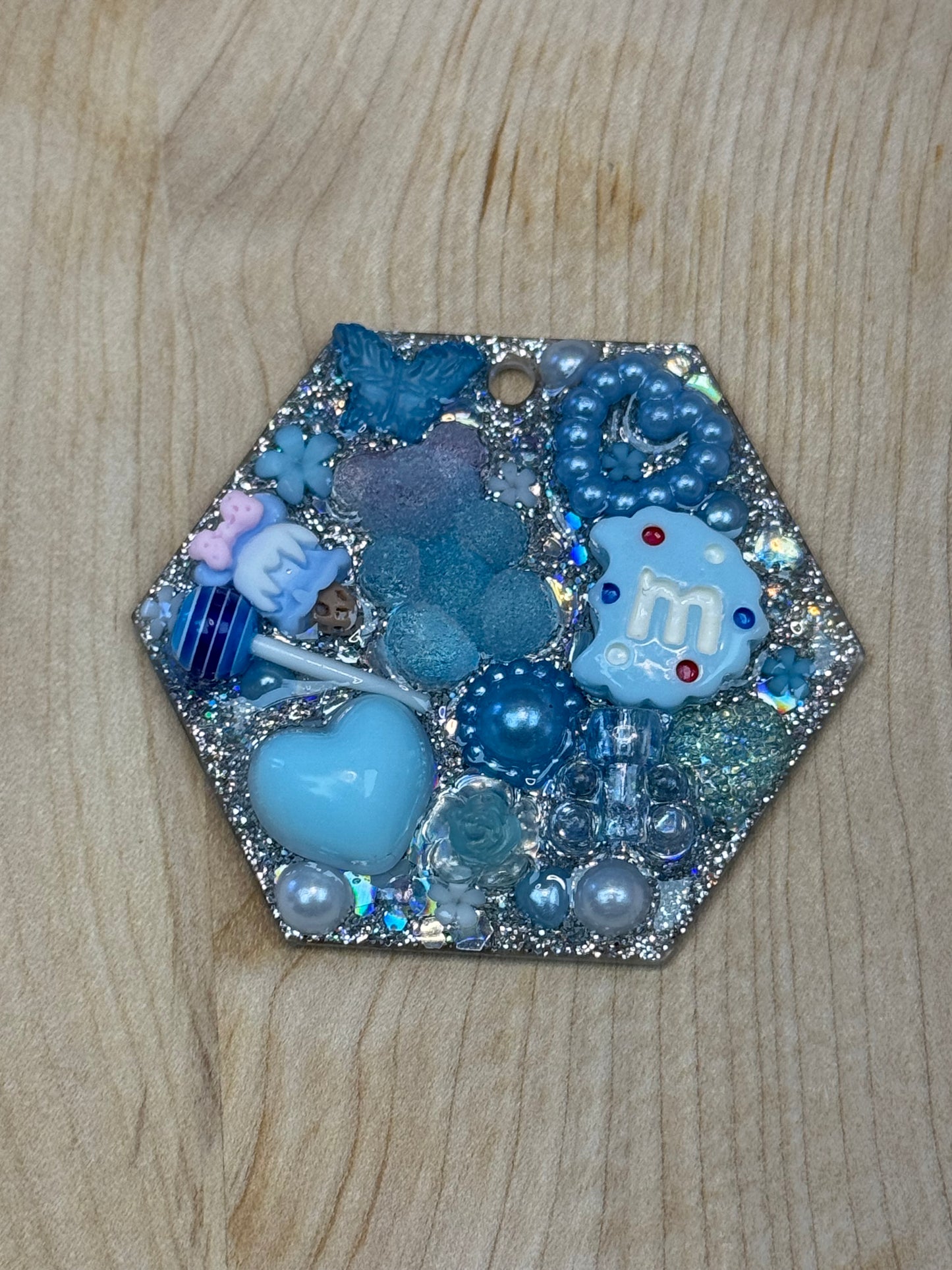 Junked hexagon Keyring - Blue